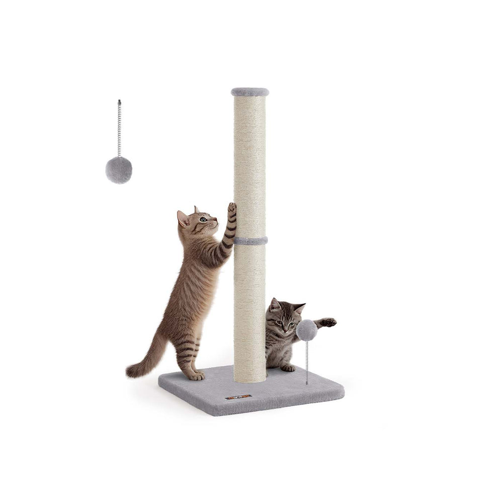 Kratzsäule Puki in Taubengrau mit Sisalstamm und Spielball