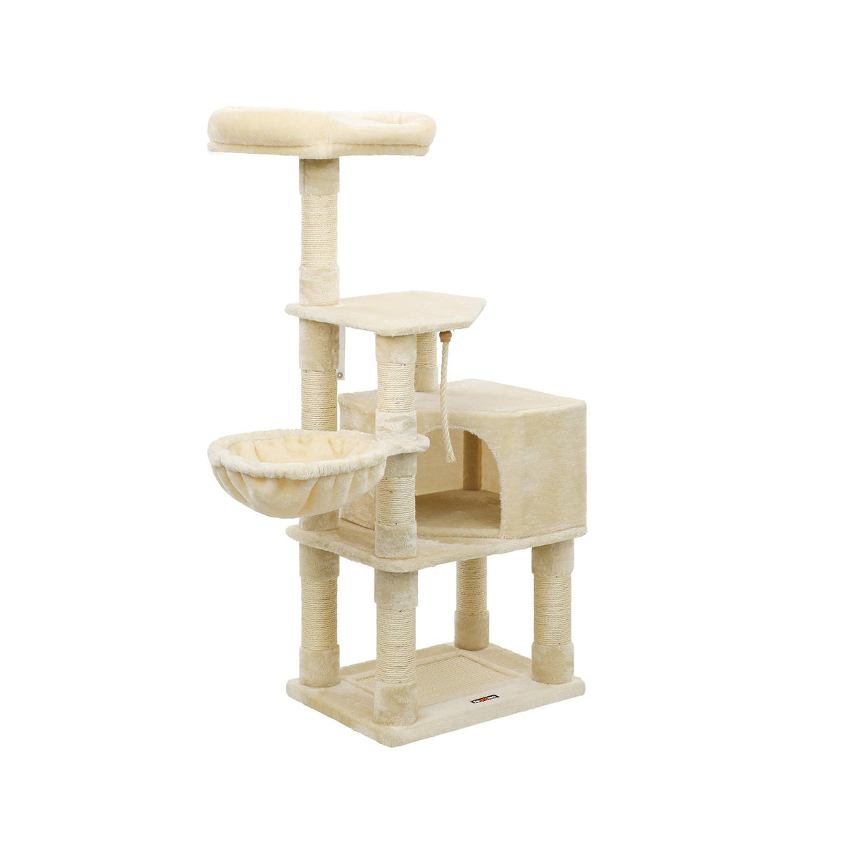 Kratzbaum Nala XL in Beige, 138 cm, mit Kuschelhöhle und Liegemulde