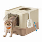 Katzenklo mit Deckel in Sandbeige und Karamellbraun