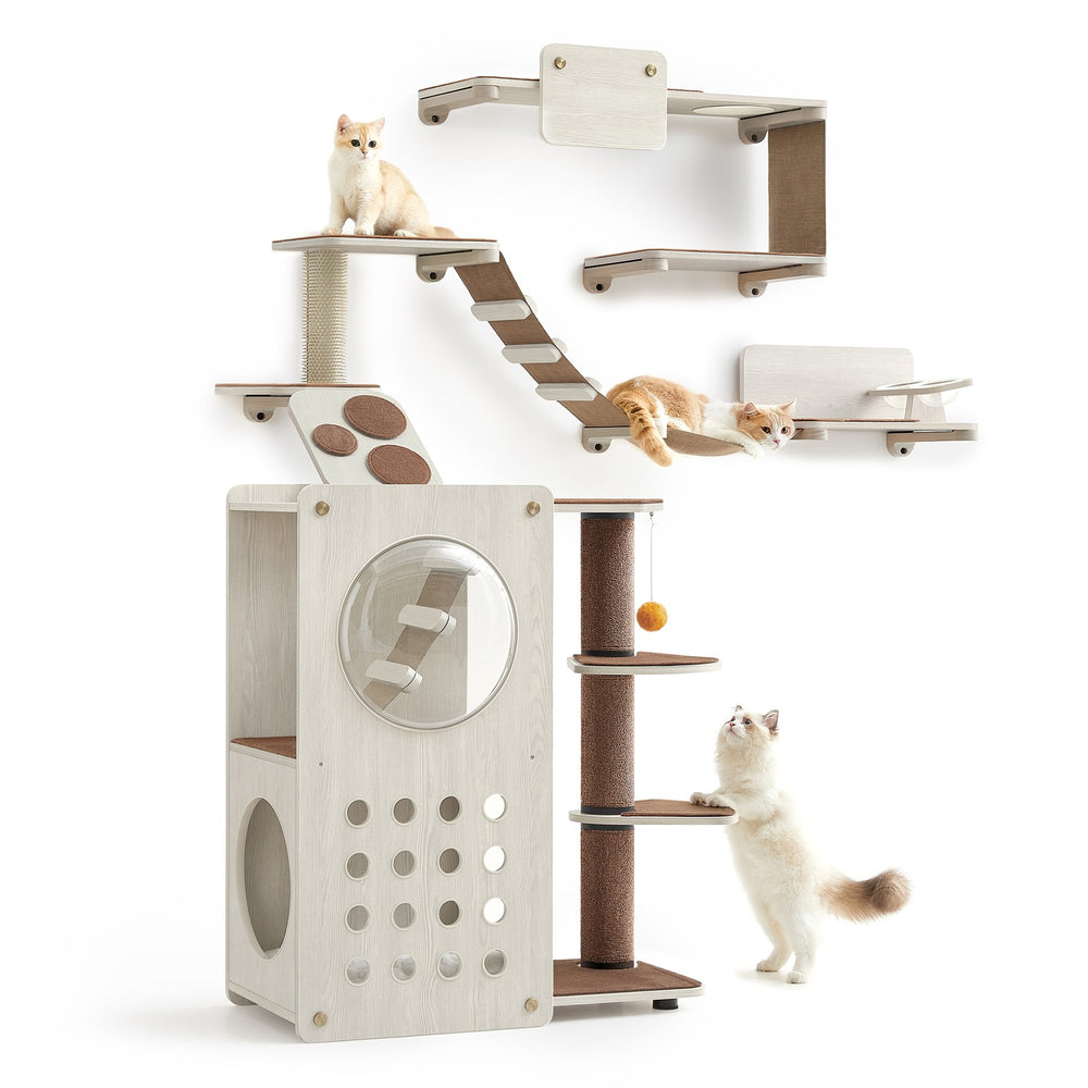 Katzenwand Komplett-Set 7-teilig · Braun
